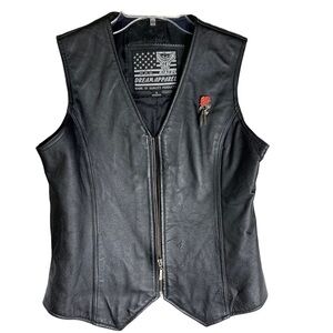 Black Italian Leather Biker Vintage Vest Size Small Silver Zipper